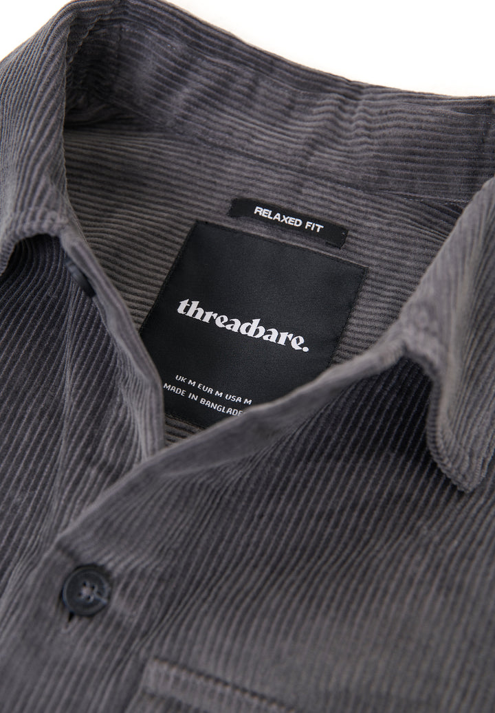 Slate Grey Relaxed Cropped Fit Corduroy Shacket