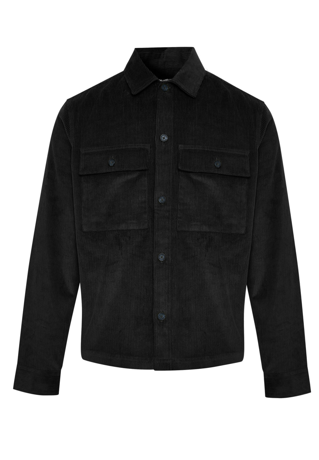Relaxed Cropped Fit Corduroy Shacket in Black