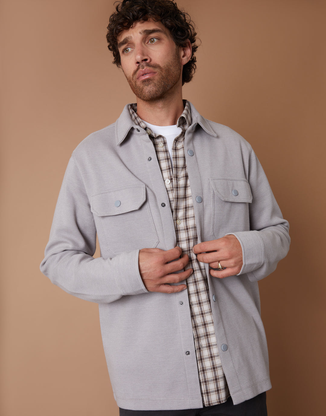 Pique Shacket in Grey