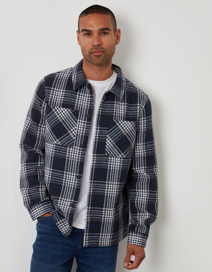 Navy Check Waffle Textured Shacket