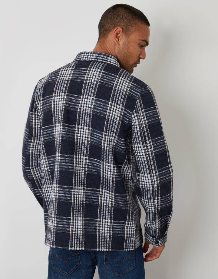 Navy Check Waffle Textured Shacket