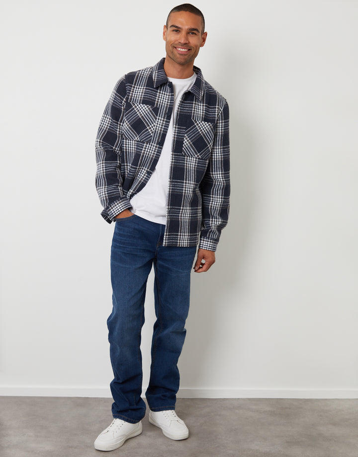 Navy Check Waffle Textured Shacket