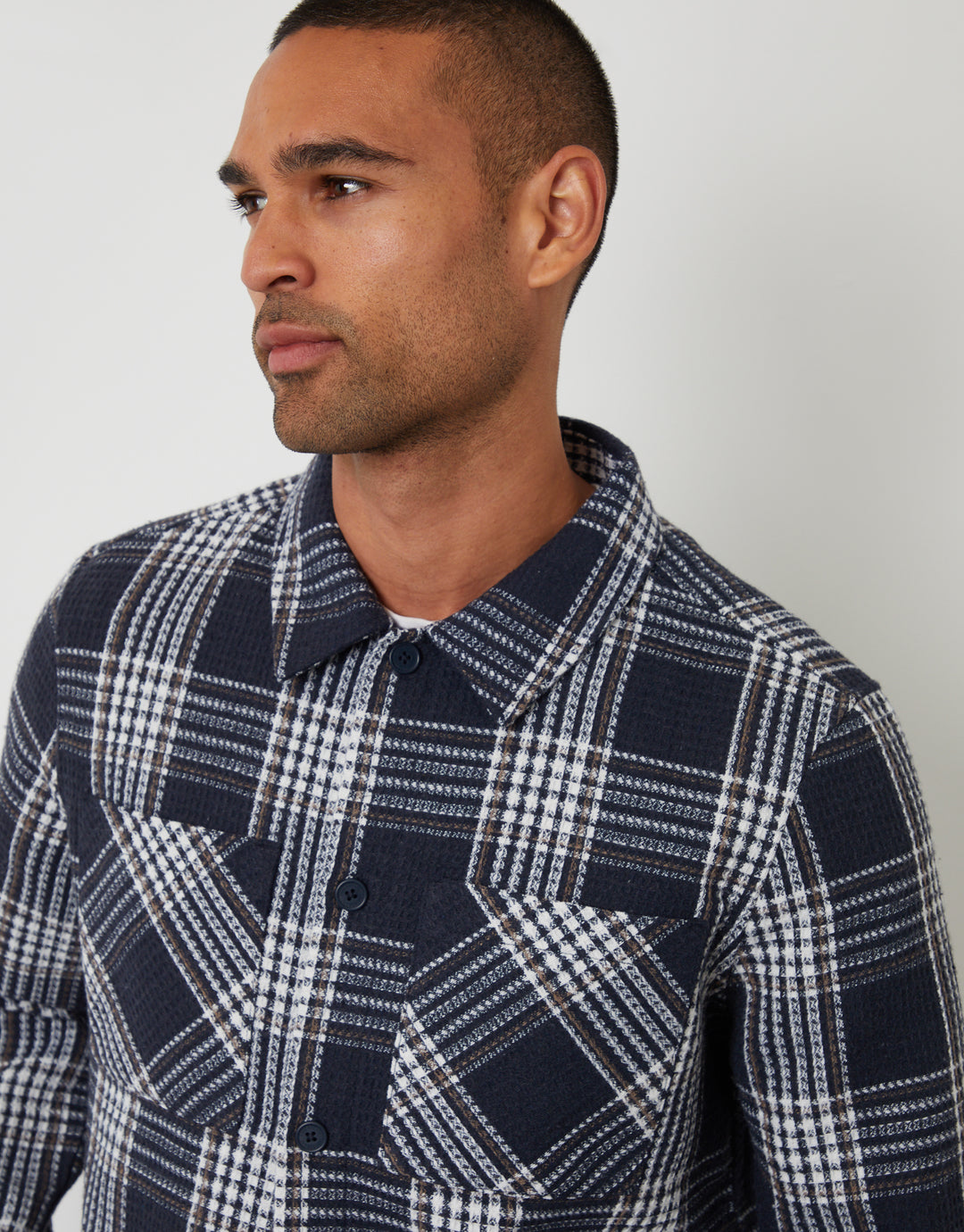 Navy Check Waffle Textured Shacket