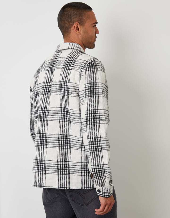 Ecru Check Waffle Textured Shacket