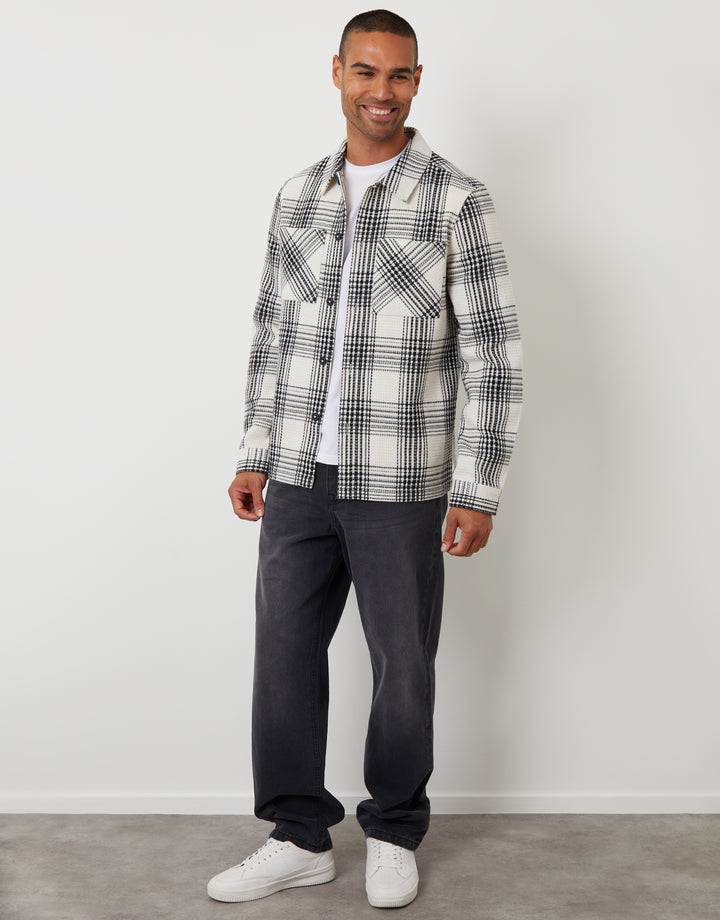Ecru Check Waffle Textured Shacket