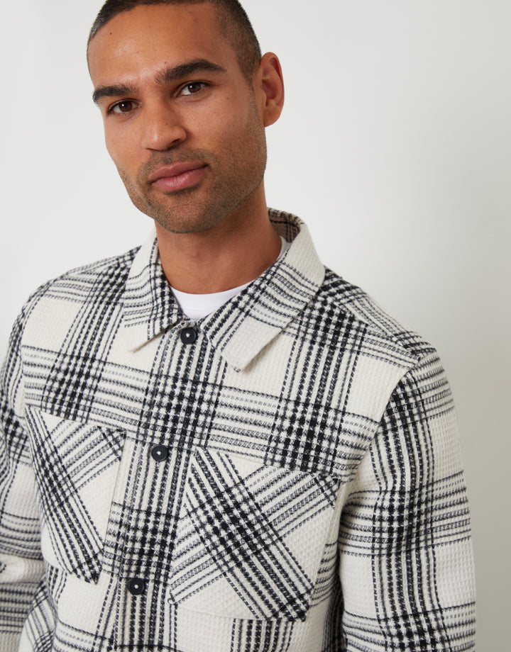 Ecru Check Waffle Textured Shacket