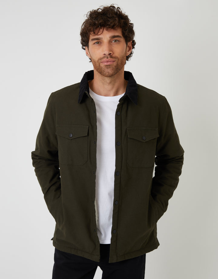 Forest Green Borg Lined Shacket