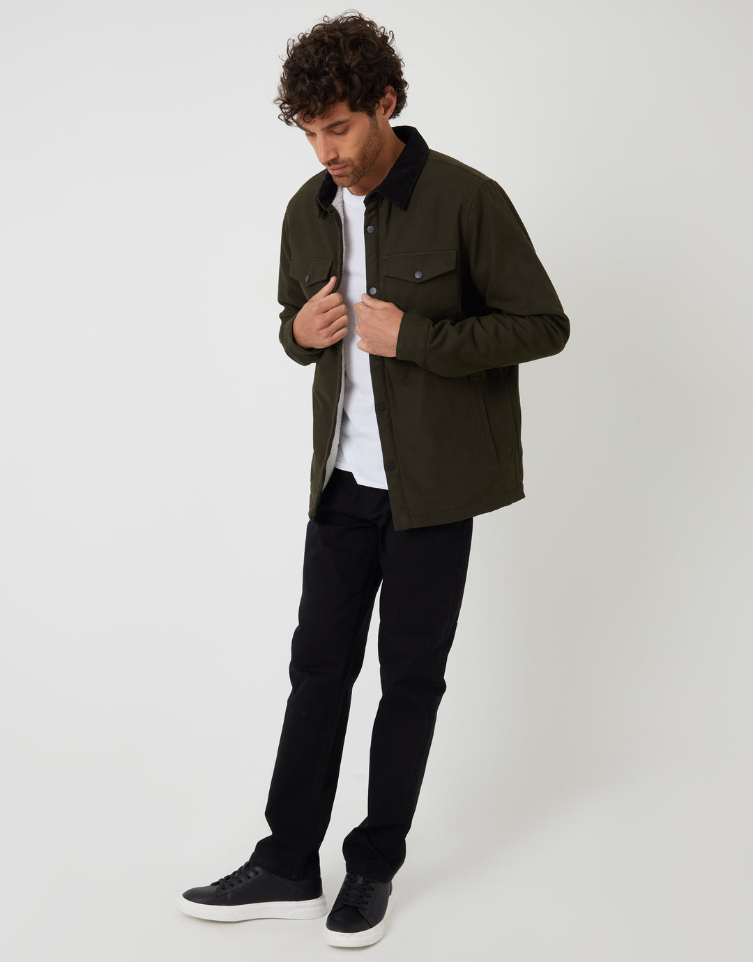 Forest Green Borg Lined Shacket