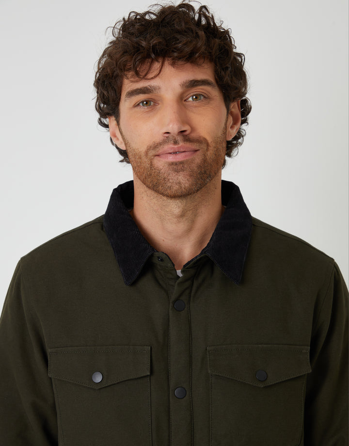 Forest Green Borg Lined Shacket