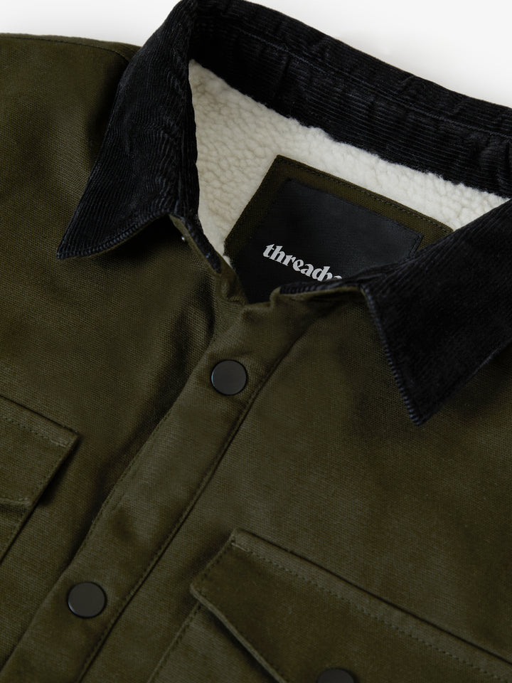 Forest Green Borg Lined Shacket