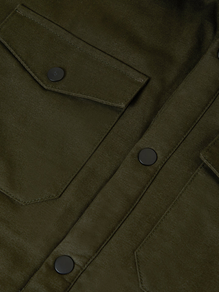 Forest Green Borg Lined Shacket