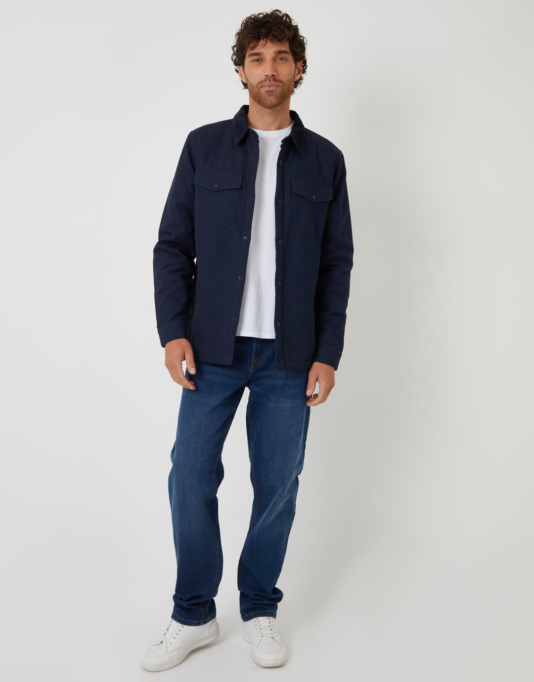 Navy Borg Lined Shacket