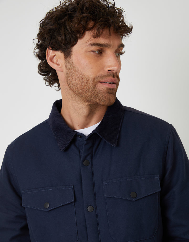 Navy Borg Lined Shacket