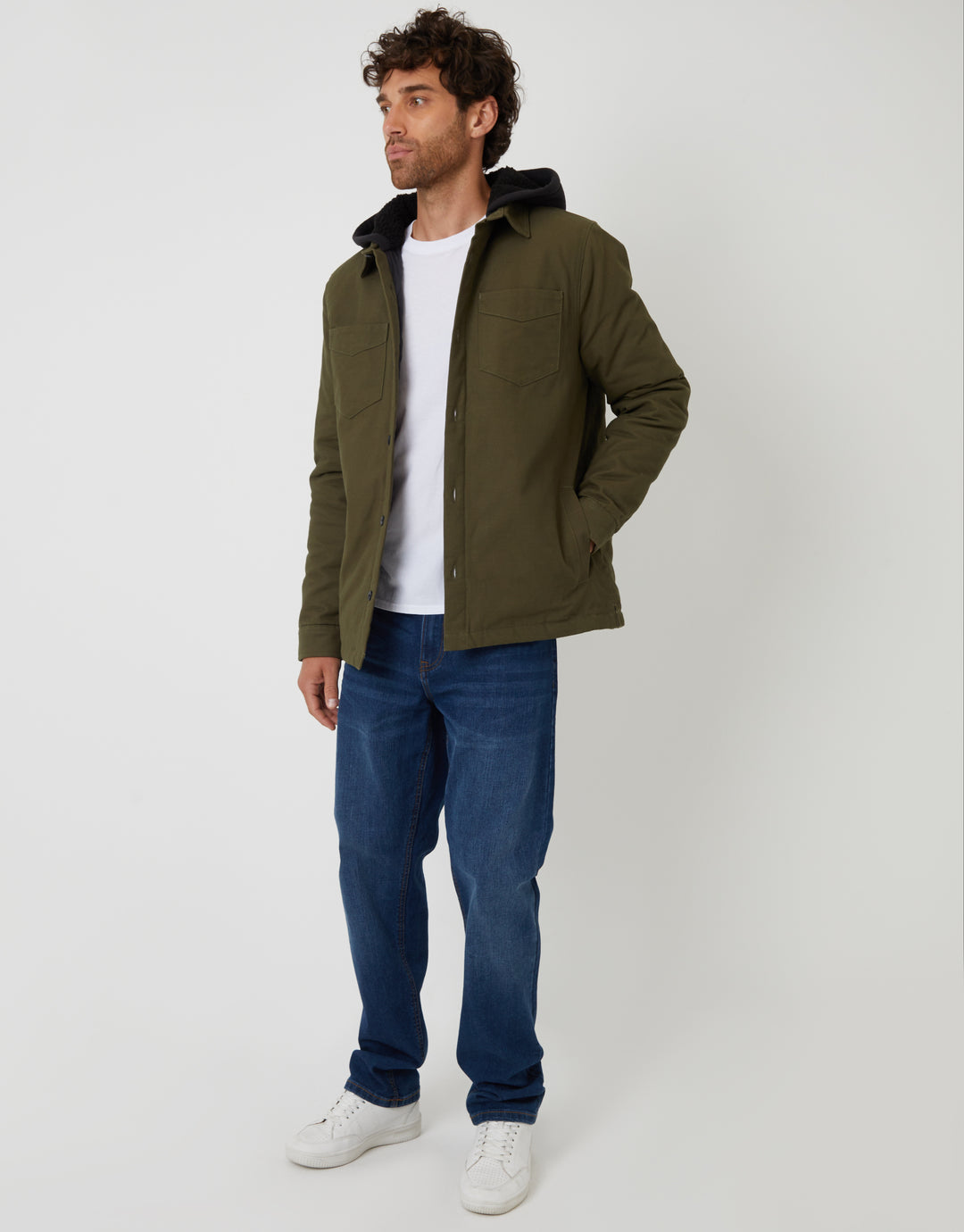 Khaki Green Quilted Shacket with Borg Lined Hood