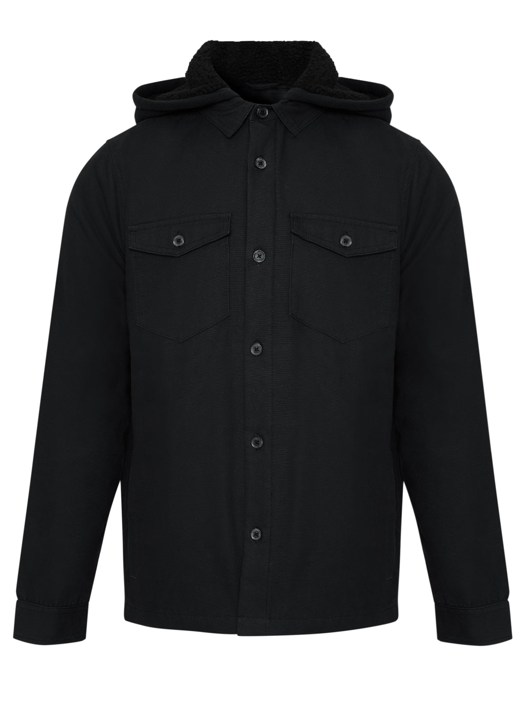 Black Quilted Shacket with Borg Lined Hood