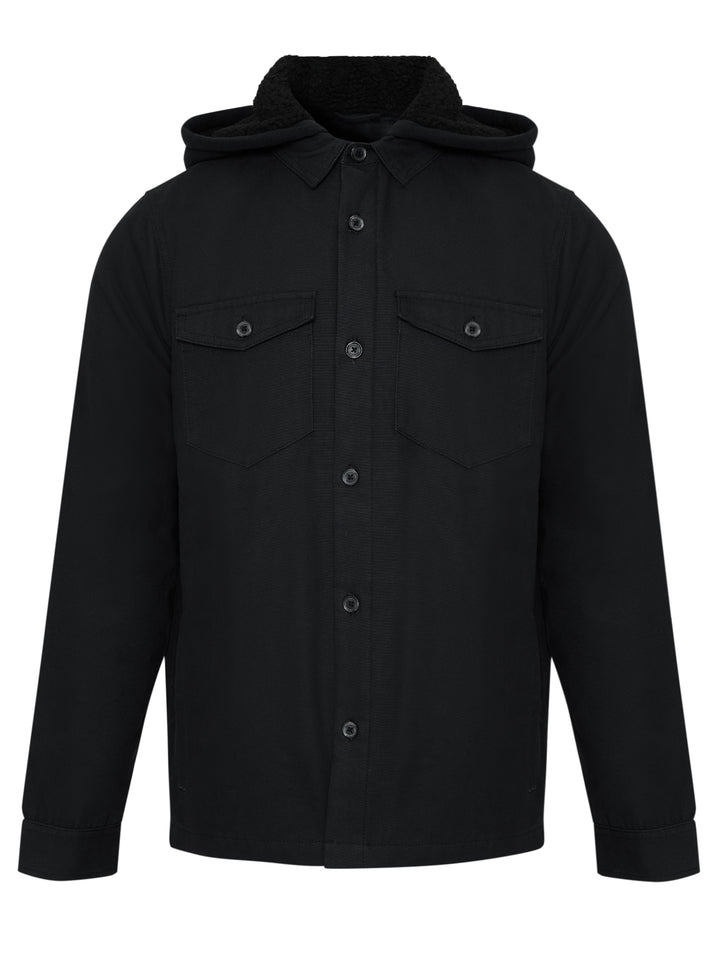 Black Quilted Shacket with Borg Lined Hood