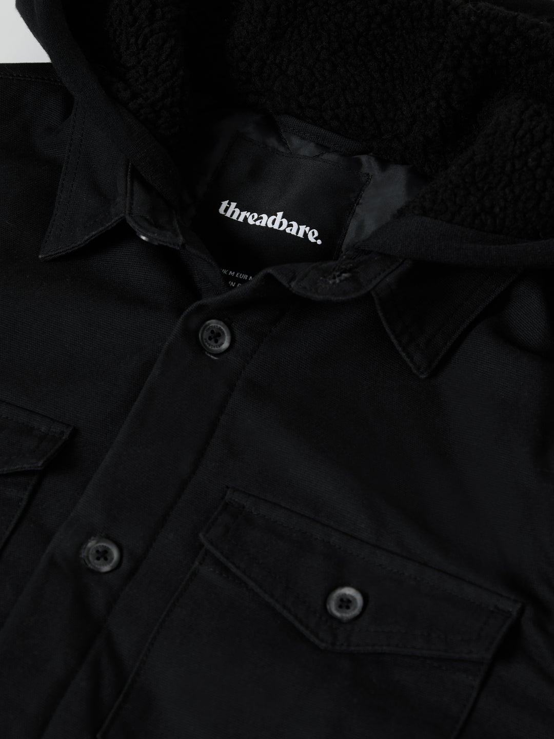 Black Quilted Shacket with Borg Lined Hood