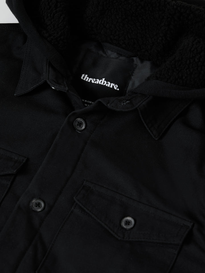 Black Quilted Shacket with Borg Lined Hood