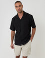 Threadbare Relaxed Fit Linen Blend Short Sleeve Shirt in Black - front view