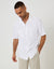 White Relaxed Fit Linen Blend Short Sleeve Shirt