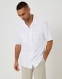 Threadbare Relaxed Fit Linen Blend Short Sleeve Shirt in White - front view