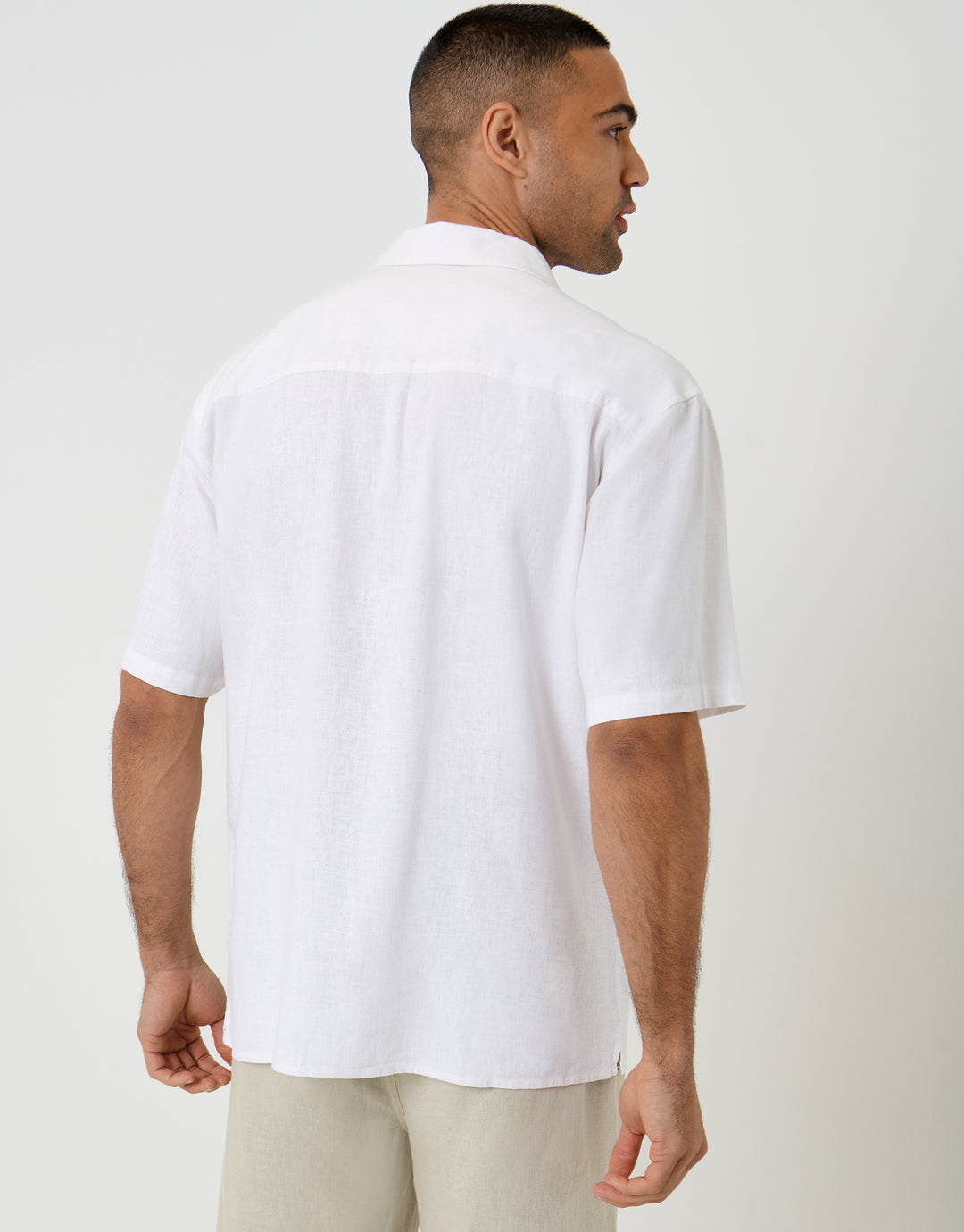 Threadbare Relaxed Fit Linen Blend Short Sleeve Shirt in White - back view