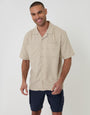 Threadbare Relaxed Fit Linen Blend Short Sleeve Shirt in Stone - front view