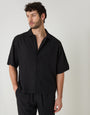 Black Boxy Fit Linen Blend Short Sleeve Shirt