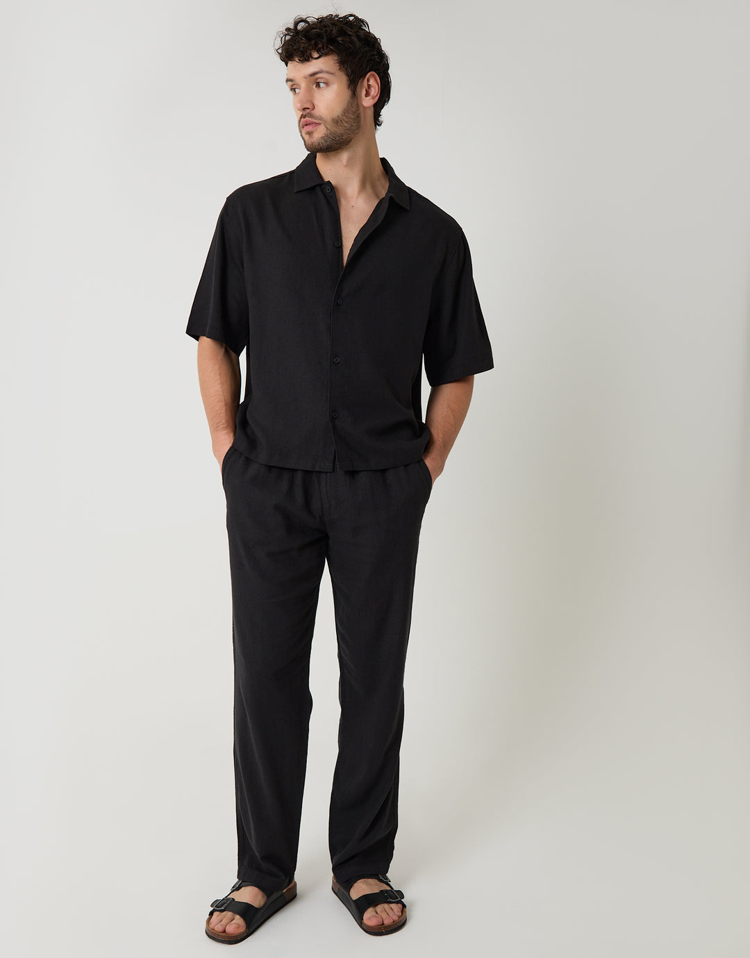 Black Boxy Fit Linen Blend Short Sleeve Shirt