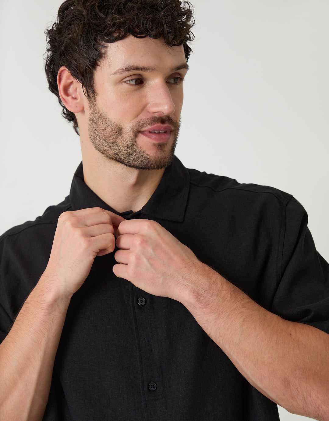 Black Boxy Fit Linen Blend Short Sleeve Shirt