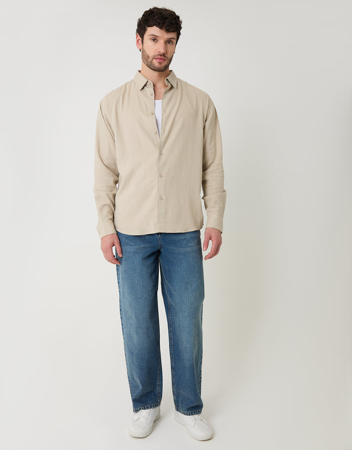 Stone Relaxed Fit Linen Blend Shirt