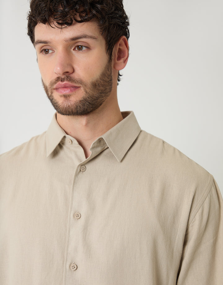 Stone Relaxed Fit Linen Blend Shirt