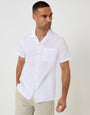 Threadbare Linen Cotton Blend Short Sleeve Shirt in White - front view