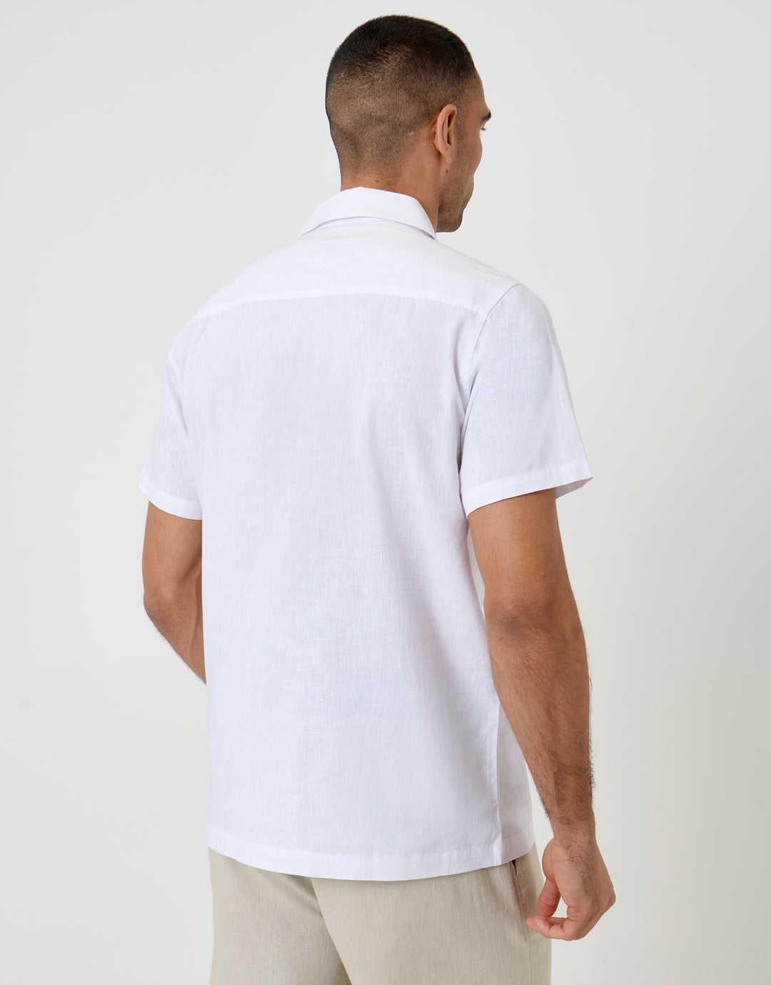 Threadbare Linen Cotton Blend Short Sleeve Shirt in White - back view