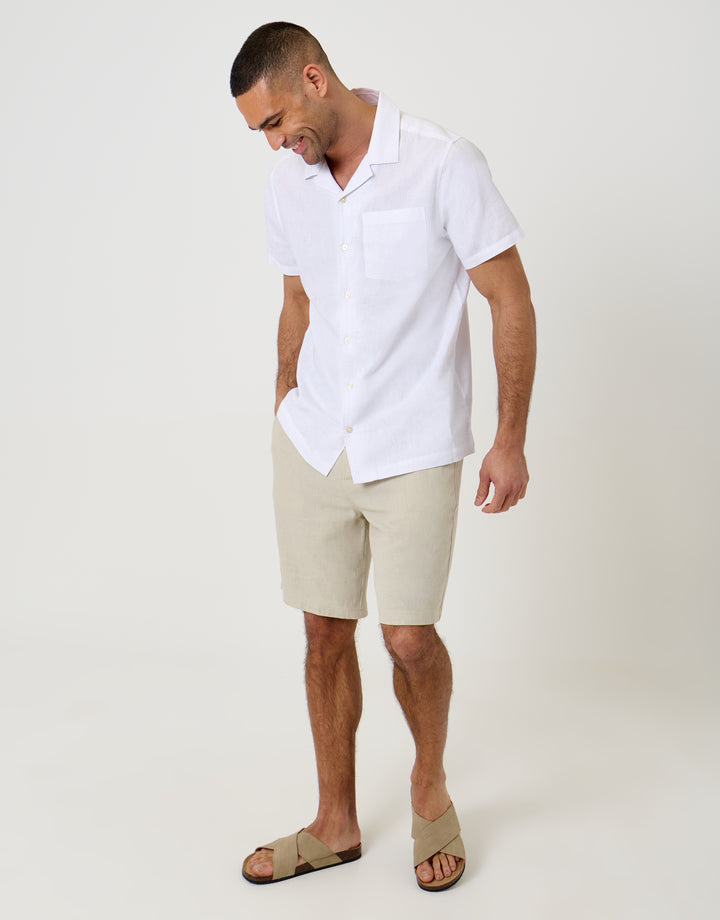 Threadbare Linen Cotton Blend Short Sleeve Shirt in White - full body