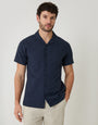 Navy Linen Cotton Blend Short Sleeve Shirt
