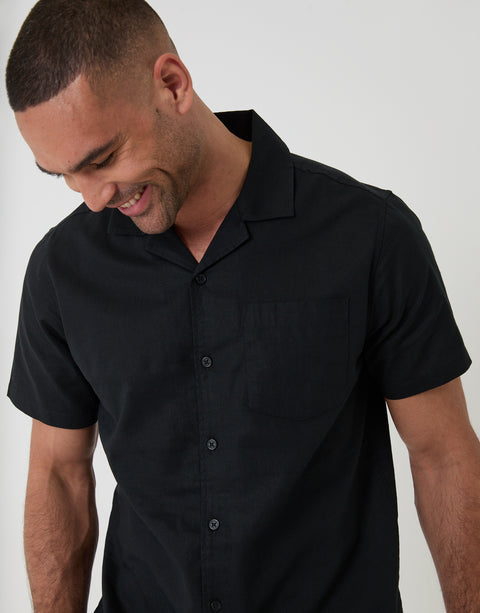 Threadbare Blend Short Sleeve Shirt in Balck - Close View