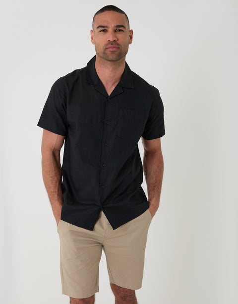 Threadbare Blend Short Sleeve Shirt in Balck - Front View