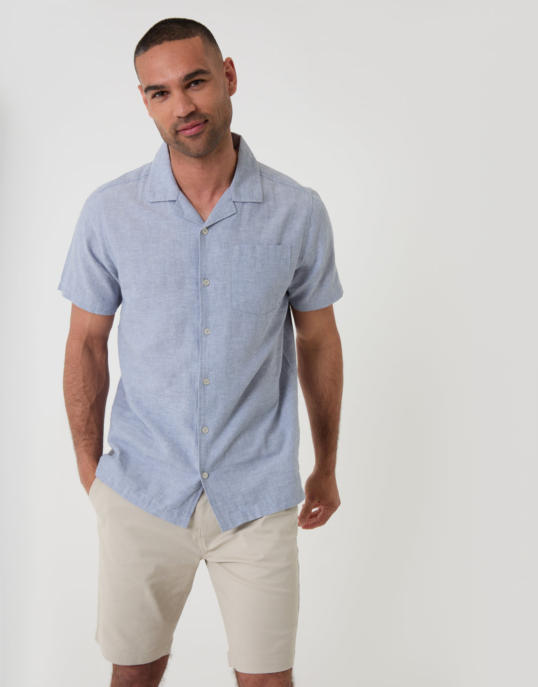 Threadbare Short Sleeve Shirt in Denim Blue - Front View