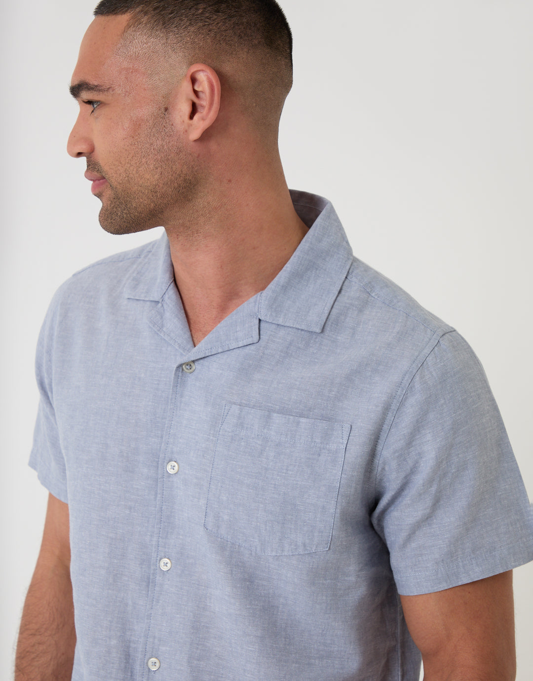 Threadbare Short Sleeve Shirt in Denim Blue - Close View