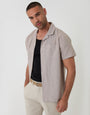 Threadbare Cotton Blend Short Sleeve Shirt in Taupe Linen - Front View