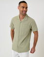 Threadbare Linen Cotton Blend Short Sleeve Shirt in Sage Green - front view