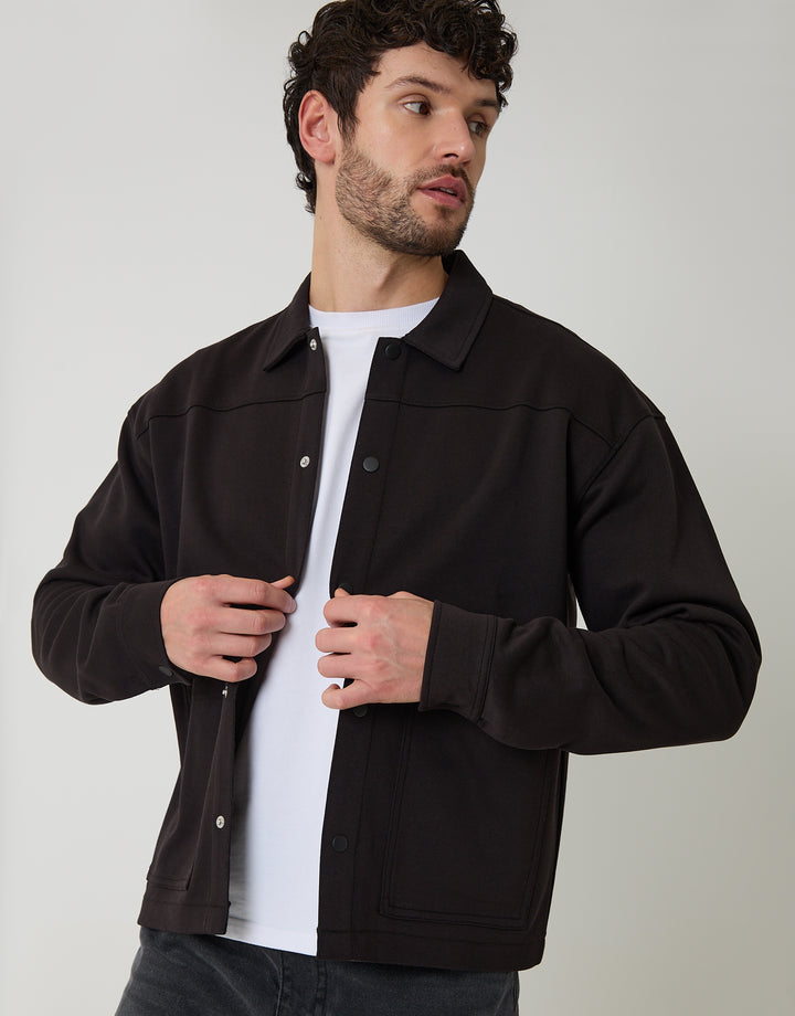 Black Popper Fastening Cropped Fit Shacket