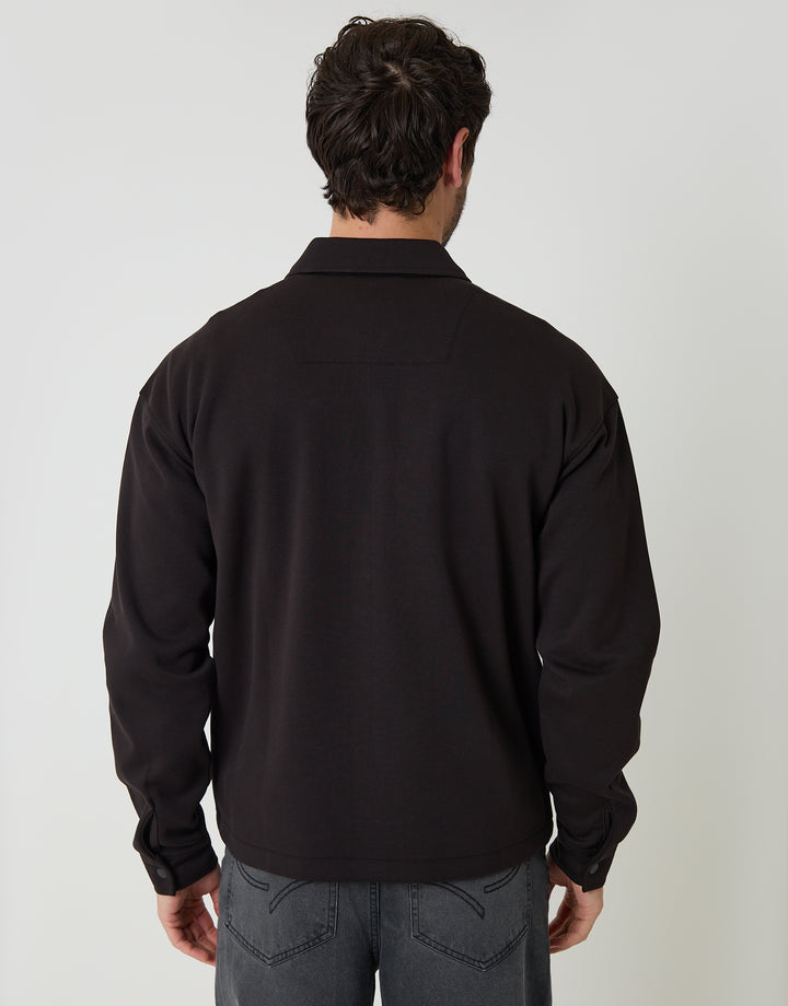 Black Popper Fastening Cropped Fit Shacket