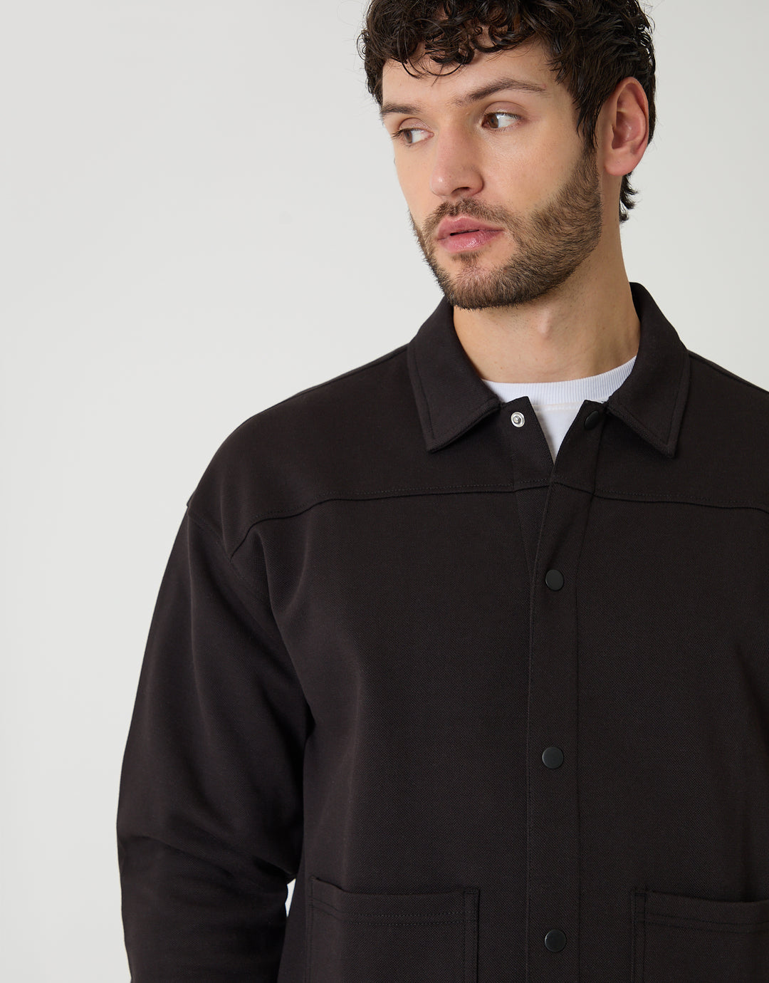 Black Popper Fastening Cropped Fit Shacket