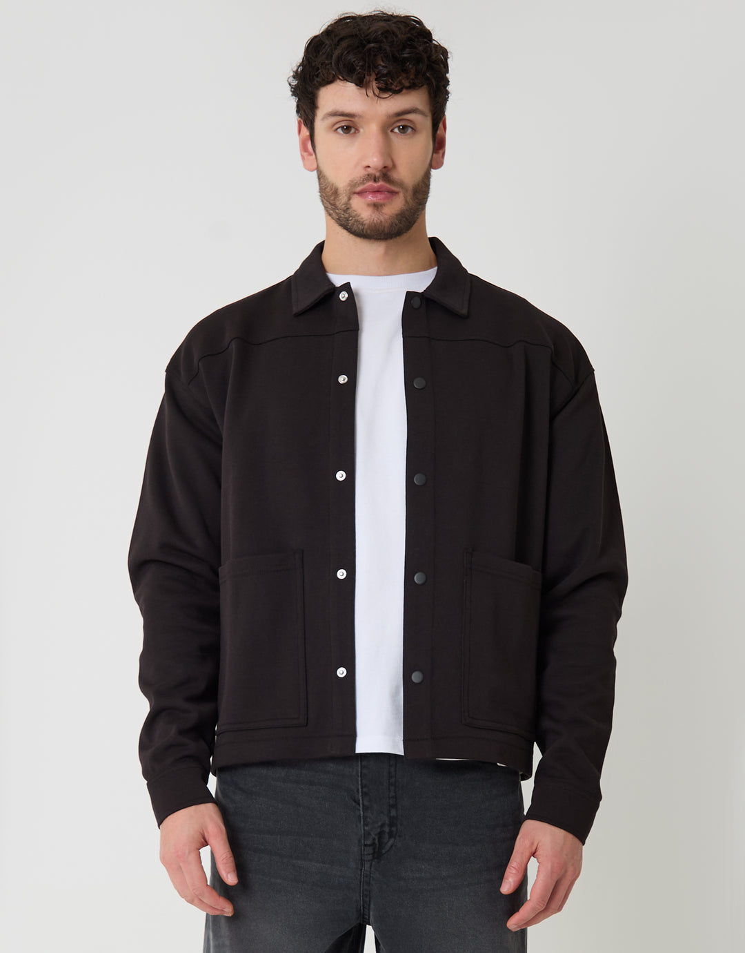 Black Popper Fastening Cropped Fit Shacket