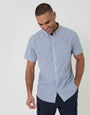 Threadbare Linen Cotton Blend Short Sleeve Shirt in Blue Stripe - front view