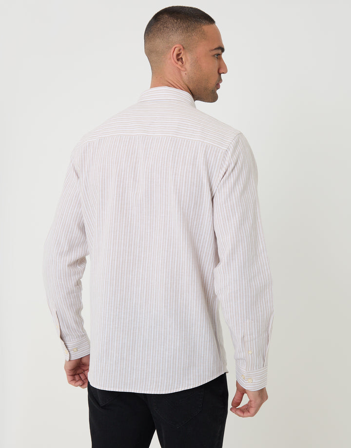 Stone Stripe Linen Cotton Blend Long Sleeve Shirt
