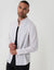 Stone Wide Stripe Linen Cotton Blend Long Sleeve Shirt