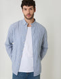 Blue Stripe Linen Cotton Blend Long Sleeve Shirt